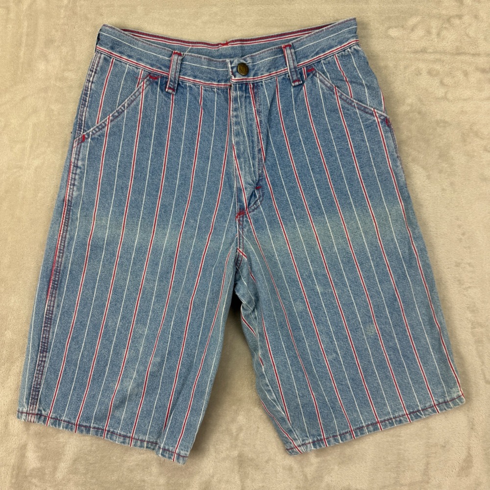 Vintage Wrangler Carpenter Shorts Kids 16 25x20 Blue Striped Denim Retro Indie